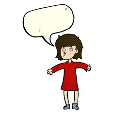 cartoon nervous woman with speech bubble N18