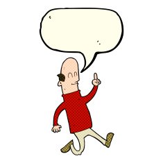 cartoon bald man with idea speech bubble N12
