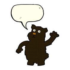 cartoon waving black bear with speech bubble N32