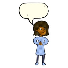 cartoon happy woman with speech bubble N150