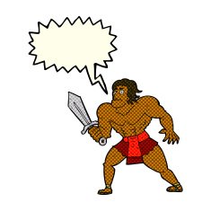 cartoon fantasy hero man with speech bubble N6