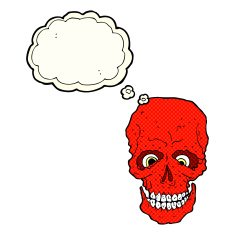 cartoon spooky skull with speech bubble N88