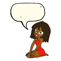 cartoon happy woman in dress with speech bubble N18