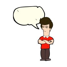 cartoon man with folded arms speech bubble N16