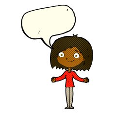 cartoon woman shrugging shoulders with speech bubble N295