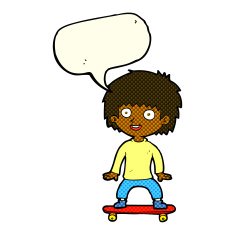 cartoon boy on skateboard with speech bubble N6