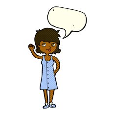 cartoon pretty woman waving with speech bubble N54