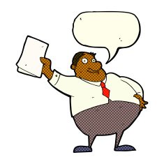 cartoon boss waving papers with speech bubble N6