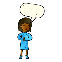 cartoon calm woman with speech bubble N6