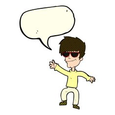 cartoon waving cool guy with speech bubble N6