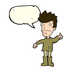 cartoon worried man giving thumbs up symbol with speech bubble N6