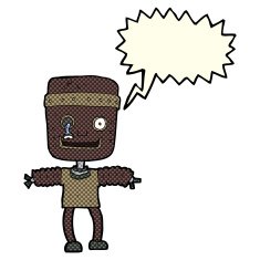 cartoon robot with speech bubble N108