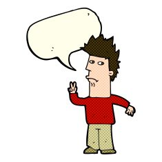 cartoon man giving peace sign with speech bubble N33