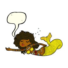 cartoon mermaid covered in tattoos with speech bubble N6