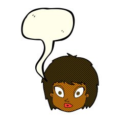 cartoon surprised female face with speech bubble N39