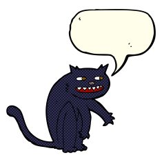 cartoon black cat with speech bubble N20