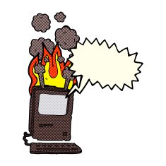 cartoon old computer with speech bubble N12