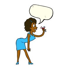 cartoon woman with drink speech bubble N5