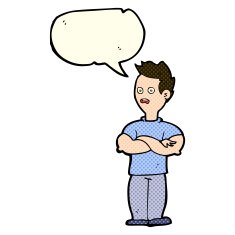 cartoon man with crossed arms speech bubble N18