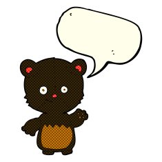 cartoon little black bear waving with speech bubble N3