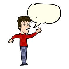 cartoon happy boy waving with speech bubble N12