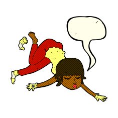 cartoon woman floating with speech bubble N6
