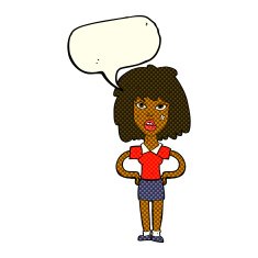 cartoon tough woman with speech bubble N6