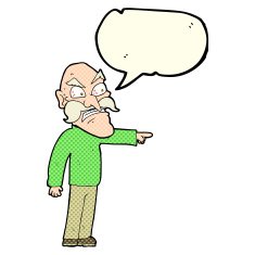 cartoon furious old man with speech bubble N6