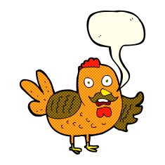 cartoon old rooster with speech bubble N6