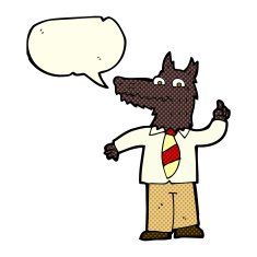 cartoon business wolf with idea speech bubble N3