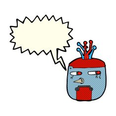cartoon gold robot head with speech bubble N6
