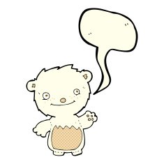 cartoon waving polar bear cub with speech bubble N26