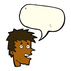 cartoon happy boy face with speech bubble N30