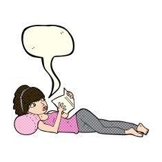 cartoon pretty woman reading book with speech bubble N6