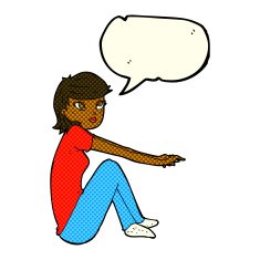 cartoon pretty girl sitting with speech bubble N6