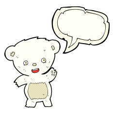 cartoon waving polar bear with speech bubble N34