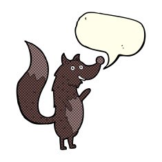 cartoon waving wolf with speech bubble N8