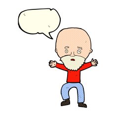 cartoon panicking old man with speech bubble N5