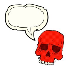 cartoon spooky skull with speech bubble N89
