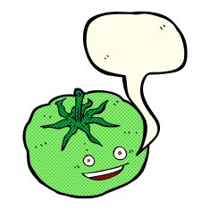 cartoon green tomato with speech bubble N3