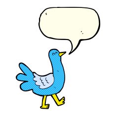 cartoon walking bird with speech bubble N10