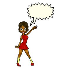 cartoon party girl with speech bubble N6