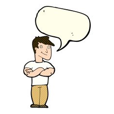 cartoon muscular man with speech bubble N6