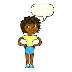 cartoon woman with hands on hips speech bubble N131