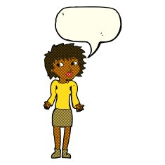 cartoon woman shrugging shoulders with speech bubble N297
