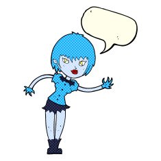 cartoon vampire girl welcoming with speech bubble N6
