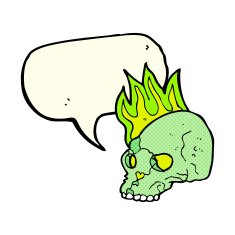 cartoon spooky skull with speech bubble N90