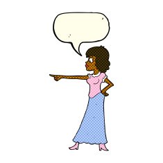 cartoon woman pointing finger with speech bubble N6