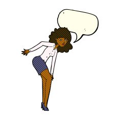 cartoon annoyed woman rubbing knee with speech bubble N6