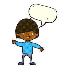 cartoon waving boy with speech bubble N12